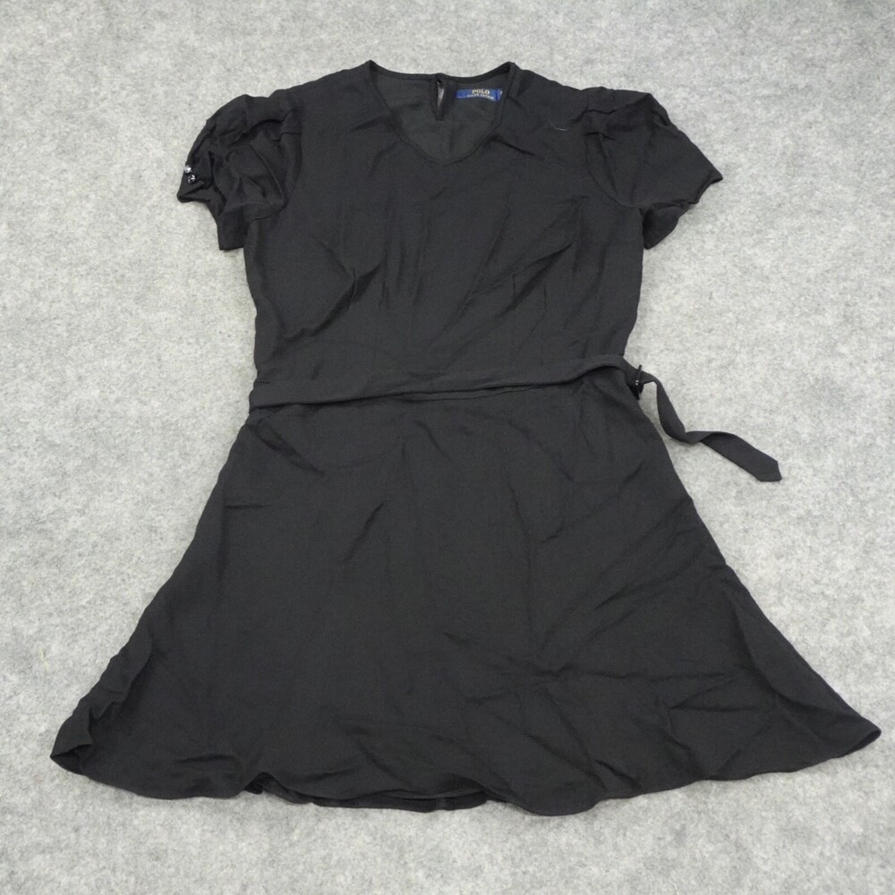 Polo Ralph Lauren Dress Womens 6 Black Lined Short Sleeve Belted Blue Label A